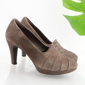 Clarks Womens Narine Flora Pumps Size 6.5 Taupe Brown Suede Platform Heel Shoes
